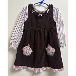 Youngland Toddler Girls Cupcake Jumper Dress Set Brown Pink Polka Dot 4T